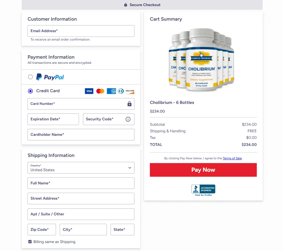 Cholibrium order-page secure checkout